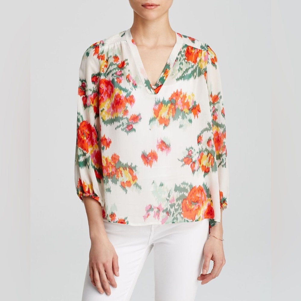 Joie - White & Multicolor Abstract Floral Print Silk “Axcel" Blouse Sz XS - Picture 2 of 14